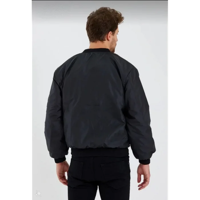 ERKEK Siyah Bomber Mont Su İtici Kapitone Astarlı Fermuarlı Ceket - Siyah