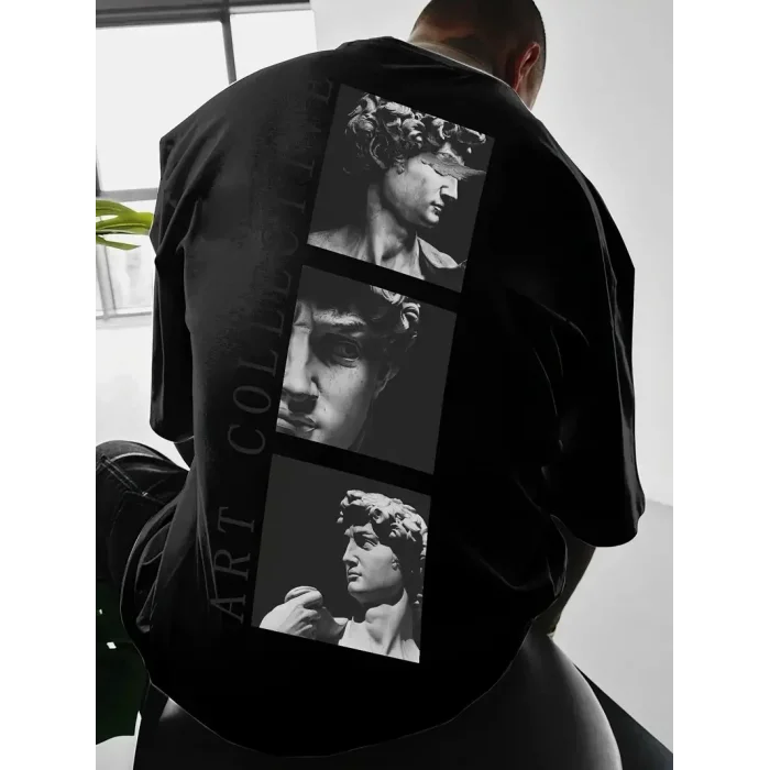 Erkek T-Shirt Sokak Stili Baskılı Kısa kol Tişört - Siyah