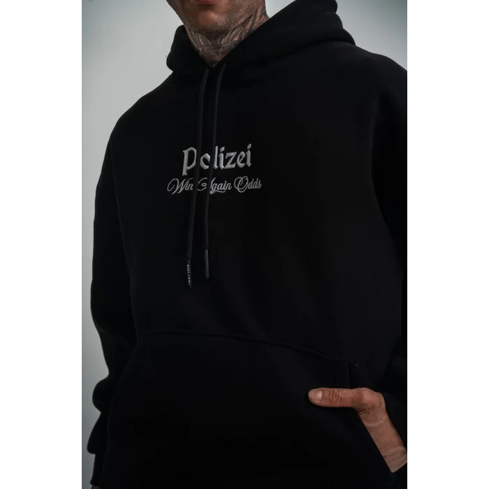 Erkek 3 İplik Pamuklu Kapüşonlu Baskılı Cepli Oversize Sweatshirt Hoodie - Siyah