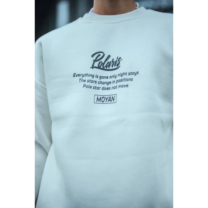 Erkek 3 iplik pamuklu Bisiklet Yaka Ön Ve Arka Baskılı SweatShirt - Beyaz