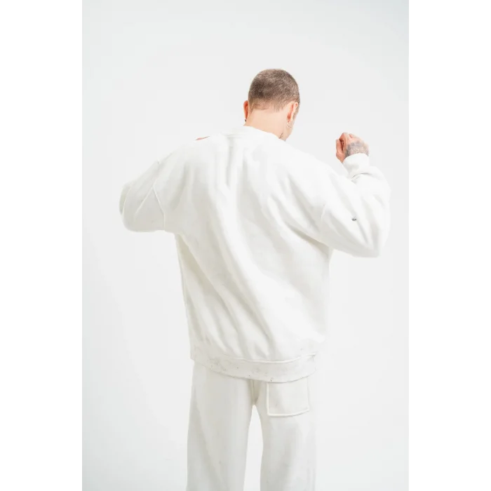 ERKEK 3 İplik Pamuklu Bisiklet Yaka Yıkamalı SweatShirt - Beyaz