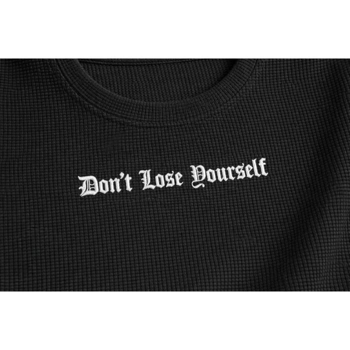 Erkek Wafıl Kumaş Tişört Regular Kalıp Bisiklet Yaka Baskılı T-Shirt - Siyah