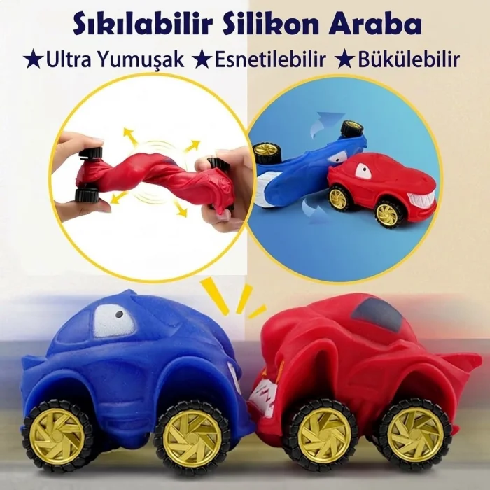 Esnek Sıkılabilir Araba Seti - Fidget 2 li  - 1 ADET
