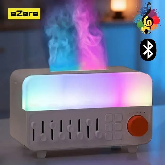 Ezere A14 Bluetooth Hoparlörlü Alev Efektli 8 Sesli Renkli Alev Görünümlü Aromaterapi Difüzörü Ultrasonik Hava Nemlendici-(5775)