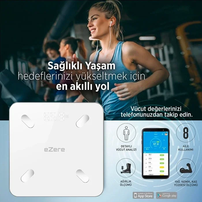 EZERE Body Composition Scale Yağ Ölçer Fonksiyonlu Akıllı Bluetooth Tartı Baskül-(5775)