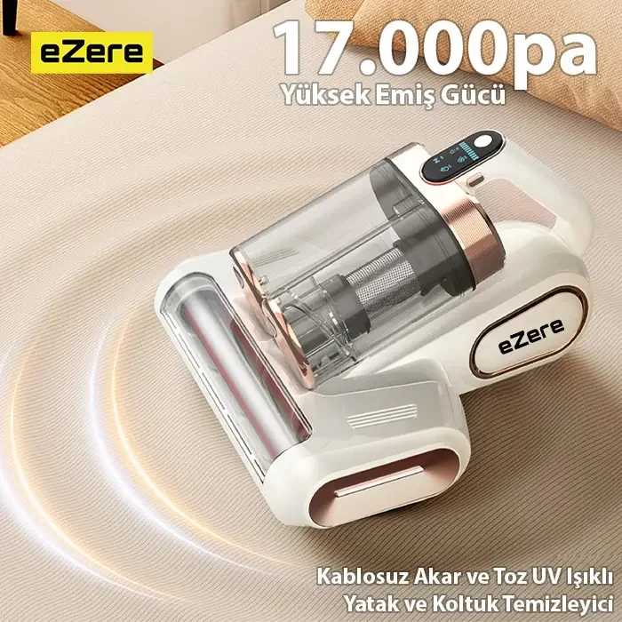 Ezere DustAway 17000Pa Güçlü Kablosuz Akar ve Toz UV Işıklı Yatak ve Koltuk Temizleyici-(5775)