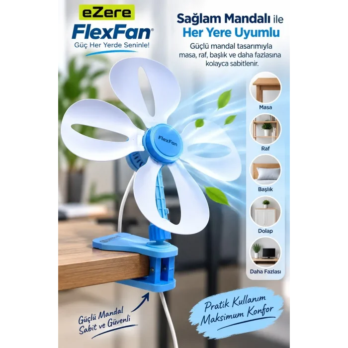 Ezere FlexFan Klipsli Elektirikli Vantilatör Ev Ofis Mini Fan-(5775)