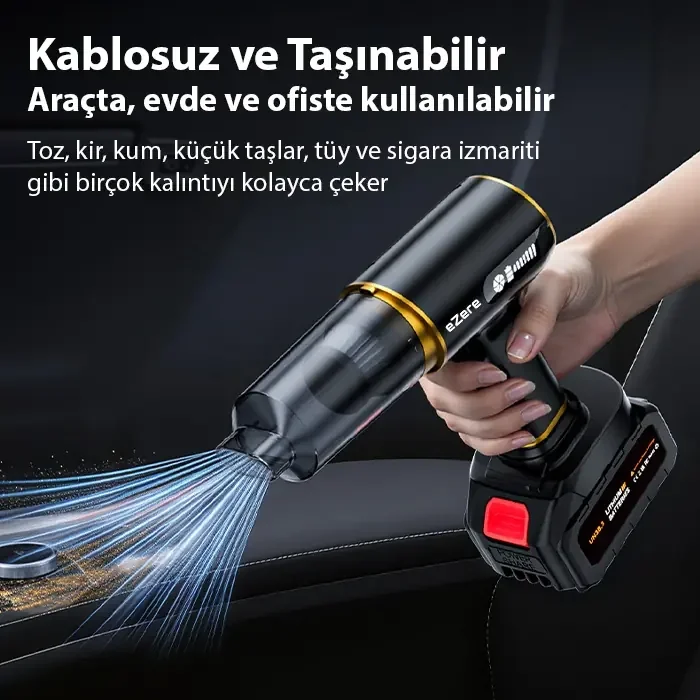 EZERE ST-6609C 20000pa Güçlü Dijital Göstergeli Vakumlu Kablosuz Üflemeli Araç Süpürgesi-(5775)