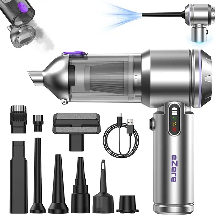 EZERE Vacpro 20000pa Güçlü Dijital Göstergeli Vakumlu Kablosuz Üflemeli Mini Araç Süpürgesi-(5775)