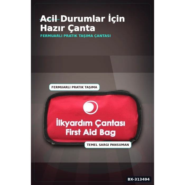 Fermuarlı Polyester Çantalı 17 Parça Acil İlk Yardım Seti Araba Ev Ofis BX-313494
