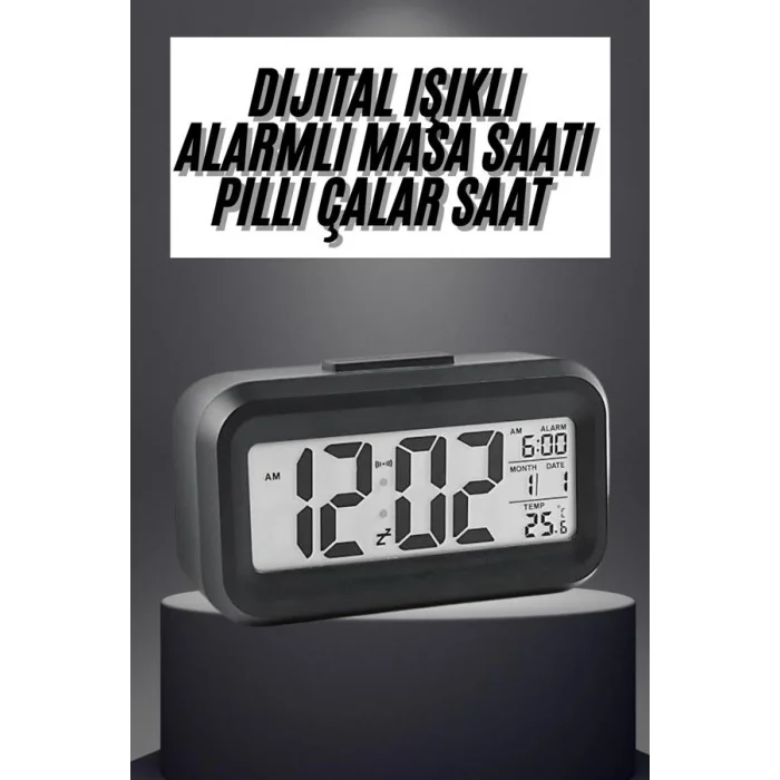 Gece Dijital Masa Saati Dijital Alarmlı Led Ekran Pilli Çalar Saat