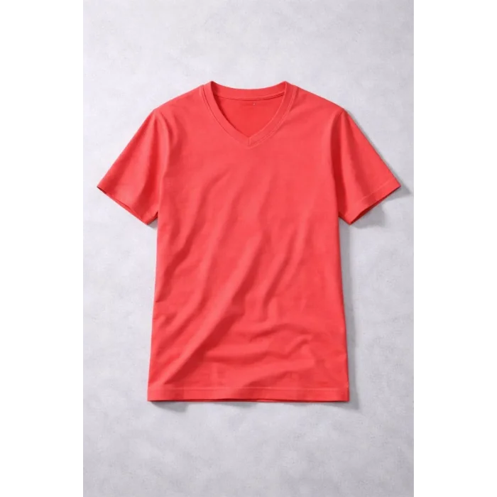 Genç Erkek Çocuk V Yaka Tişört Model - Nar Çiçeği