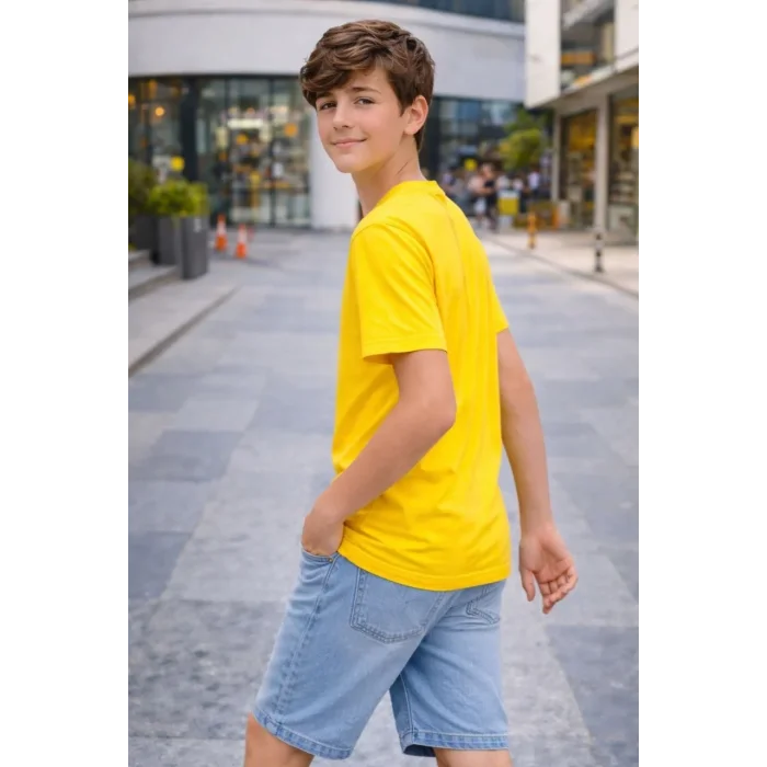 Genç Erkek Çocuk V Yaka Tişört Model - Sarı