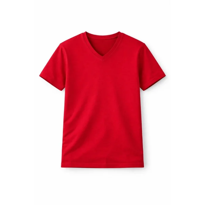 Genç Erkek Çocuk V Yaka Tişört Yazlık Model Günlük Basic Body - Bordo