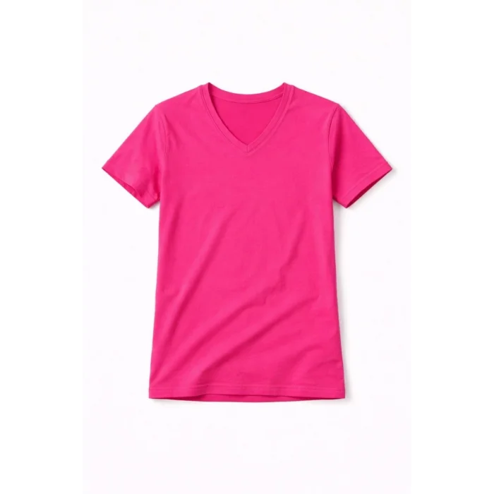 Genç Erkek Çocuk V Yaka Tişört Yazlık Model Günlük Basic Body - Pembe