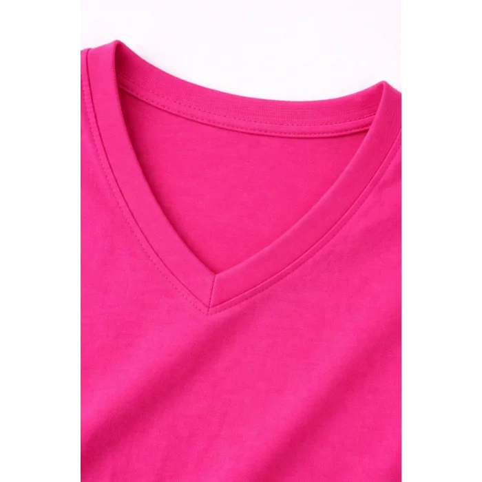 Genç Erkek Çocuk V Yaka Tişört Yazlık Model Günlük Basic Body - Pembe