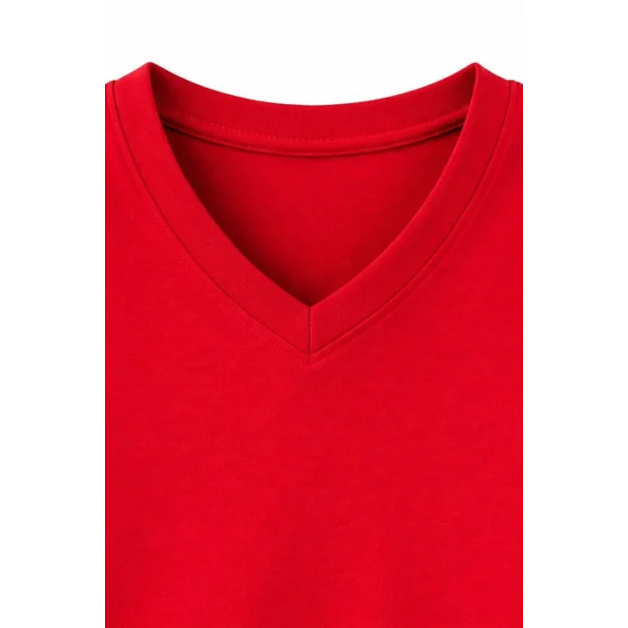 Genç Kız Çocuk V Yaka Tişört Model - Kırmızı