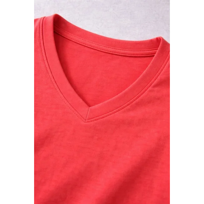 Genç Kız Çocuk V Yaka Tişört Model - Nar Çiçeği