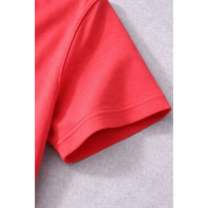 Genç Kız Çocuk V Yaka Tişört Model - Nar Çiçeği