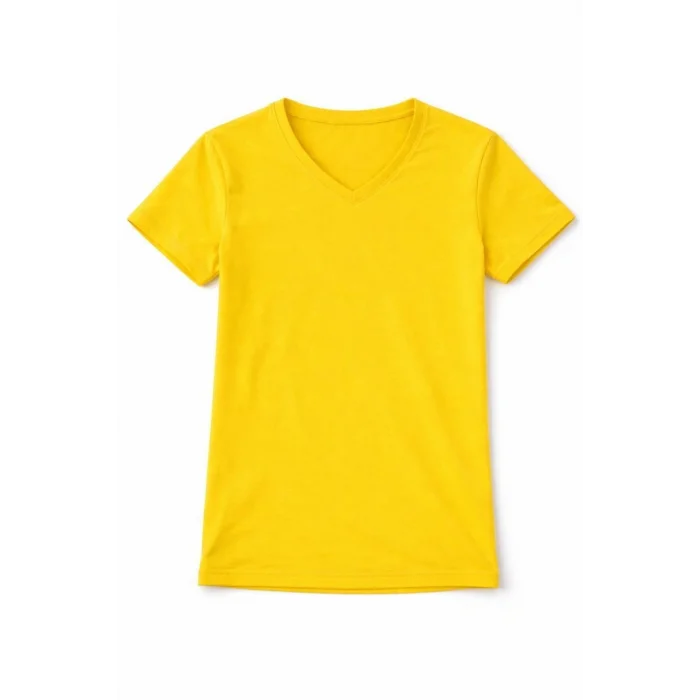 Genç Kız Çocuk V Yaka Tişört Yazlık Model Günlük Basic Body - Sarı
