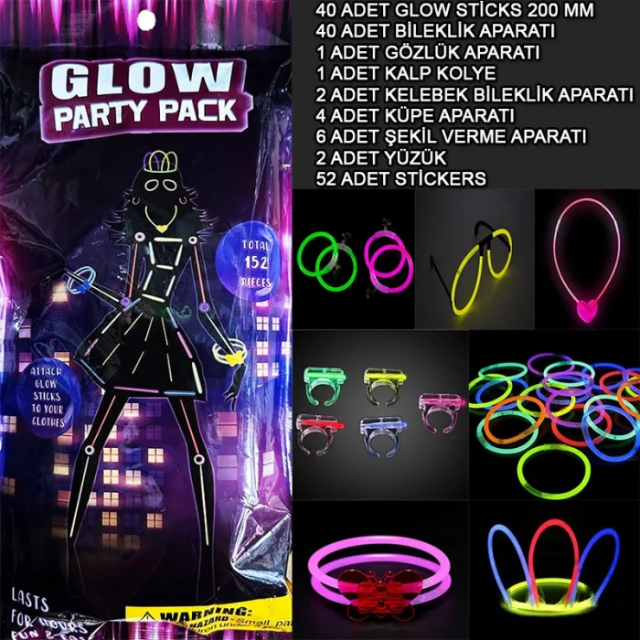 Glow Parti Seti 152 Parçalık Lüks Glow Stick Kostüm Seti NessiWorld