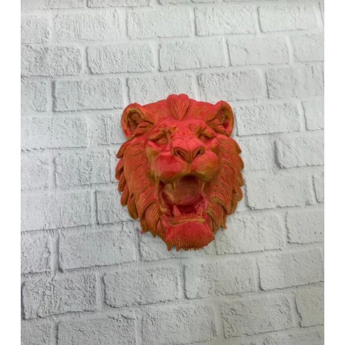 Gold Kırmızı Aslan Duvar Dekoru Asılabilir Hediyelik 3D Heykel 20x21 cm
