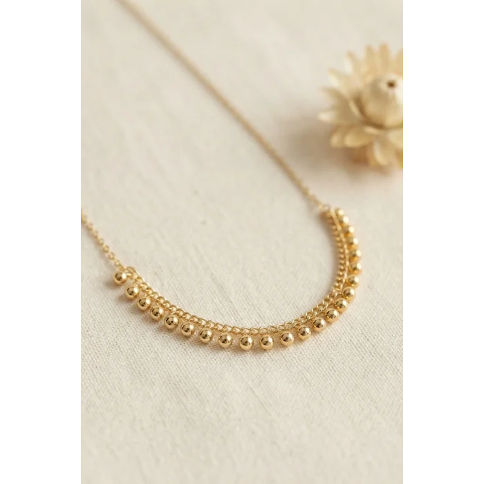 Gold Pirinç Topçuk Model Kadın Kolye