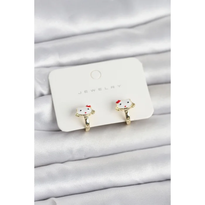 Gold Renk Kedi Model Mineli Çocuk Küpe