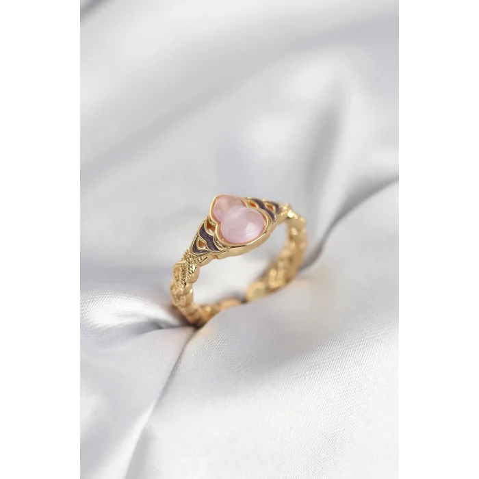 Gold Renk Pembe Damla Model Kadın Yüzük