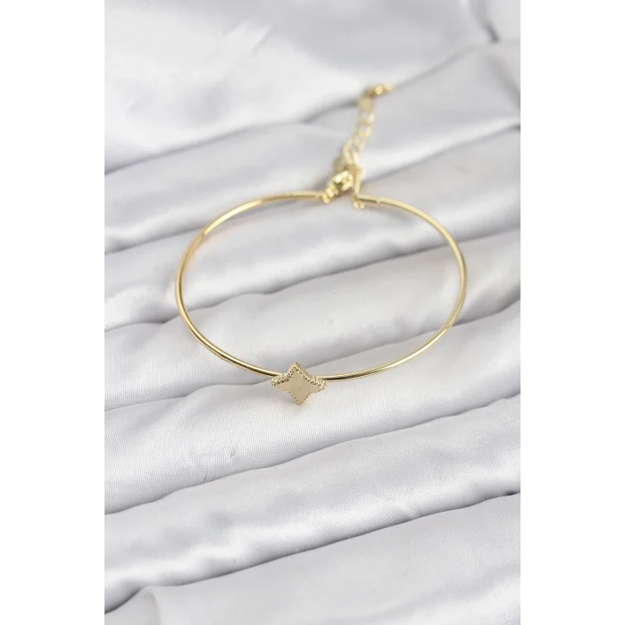 Gold Renk Pirinç Köşeli Yonca Model Kadın Bileklik