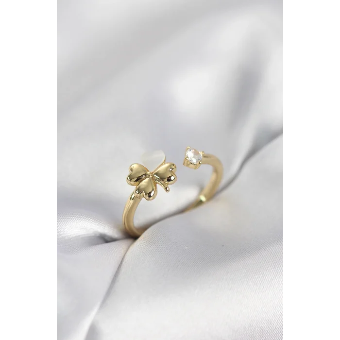 Gold Renk Yonca Model Sedefli Kadın Yüzük