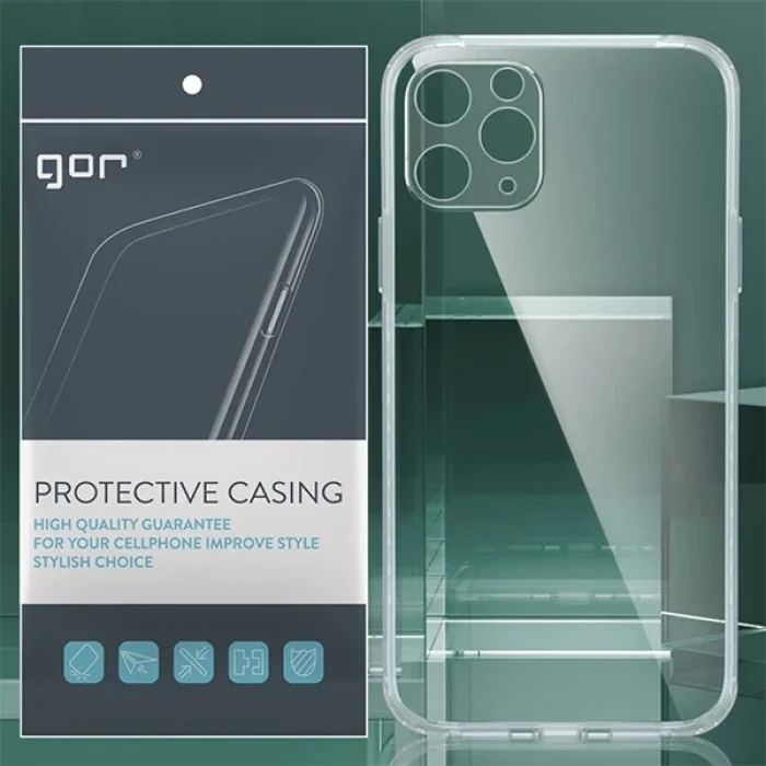 GOR İPhone 11 Pro Max 6.5 inch Kamera Korumalı Şeffaf Silikon Kılıf-(5775)