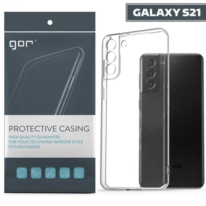GOR Samsung Galaxy S21 Kılıf Kamera Korumalı Şeffaf Silikon Kılıf-(5775)