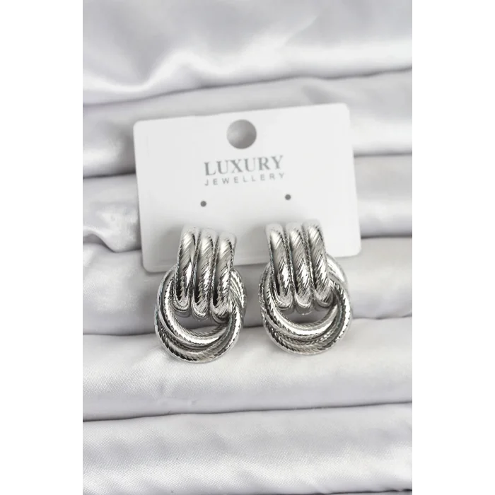 Gümüş Renk Halka Modelli Pirinç Kadın Küpe