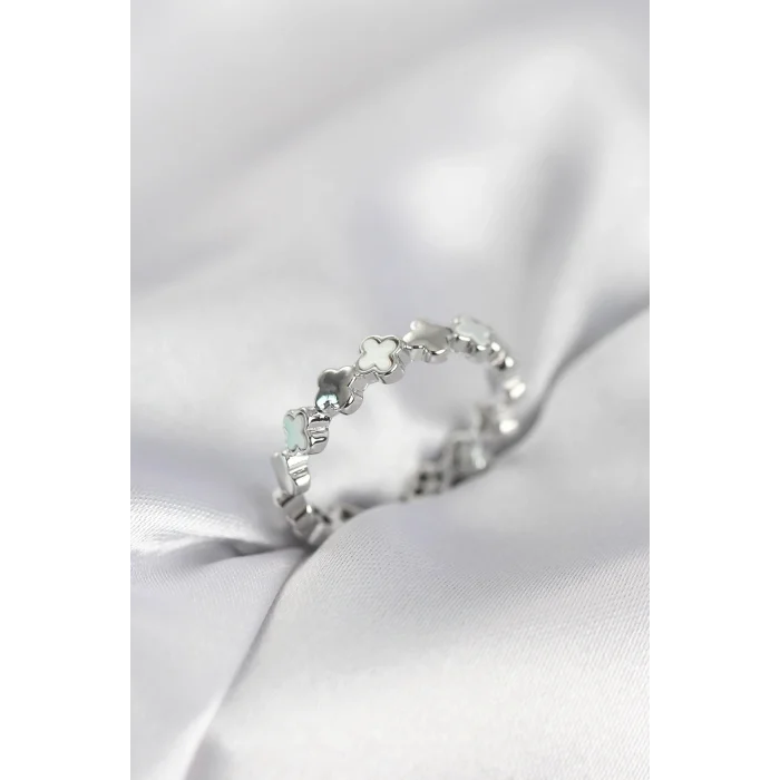 Gümüş Renk Sedefli Yonca Model Kadın Yüzük