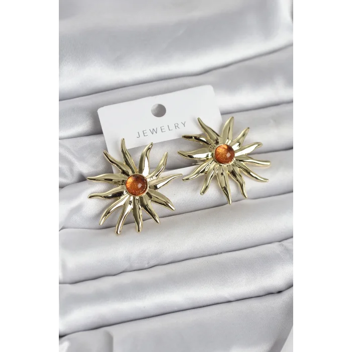 Güneş Model Gold Renk Pirinç Kadın Küpe