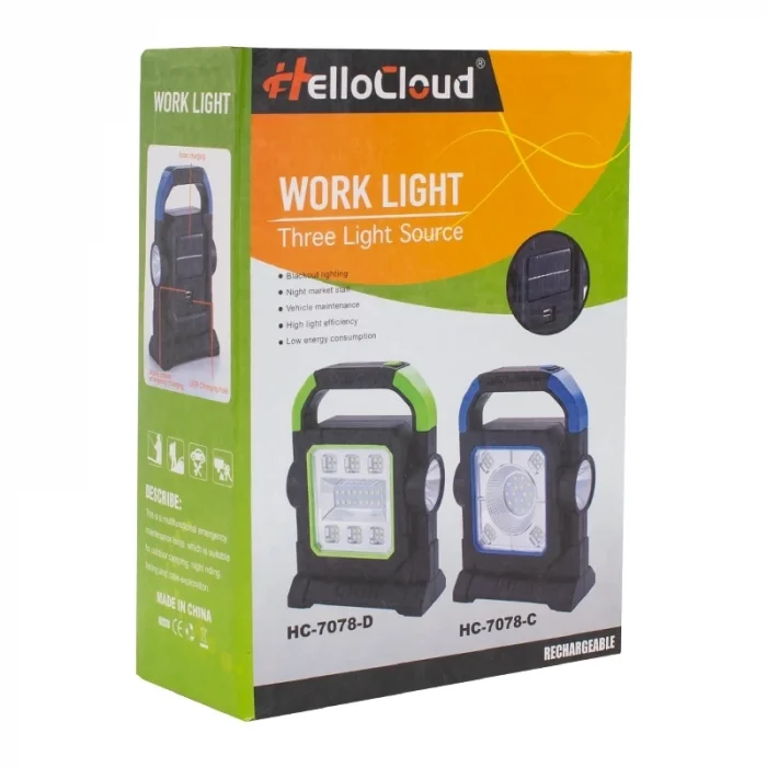 HC-7078-C 3 Çalışma Modlu Cob Ledli Solar Taşınabilir Şarjlı Solar Lamba