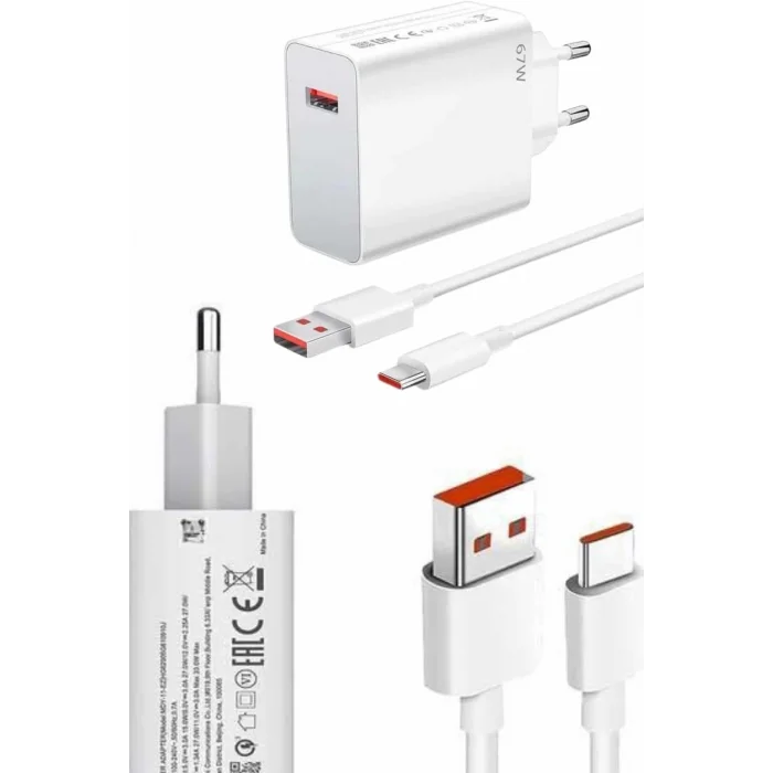 Hızlı Şarj Aleti Adaptörü Kablo Seti 67W Uzun Ömürlü Beyaz