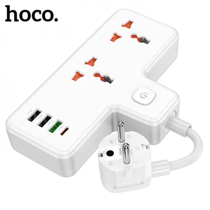 HOCO AC12A 2500W 2 Priz + 3 USB + 30W Type-C Multifonksiyonel Priz Çoğaltıcı Şarj Aleti-(5775)