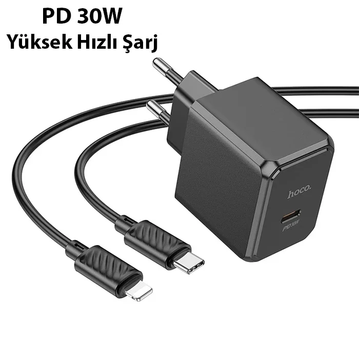 HOCO CS15A 30W Type-C Şarj Aleti + Type-C to iPhone Lightning Kablo Seti-(5775)