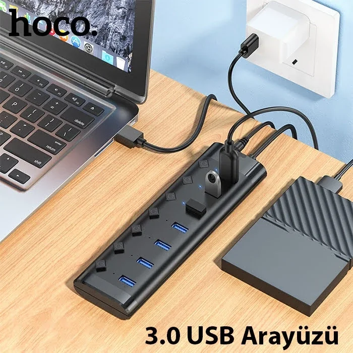 Hoco HB40 7xUSB 2.0 Anahtarlı USB Hızlı Şarj ve Veri Okuyucu-(5775)