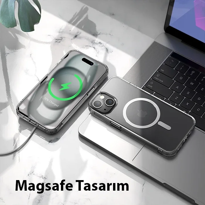 Hoco iPhone 15 Plus Anti-Fall Darbe Önleyici Airbag Manyetik Magsafe Silikon Kılıf-(5775)