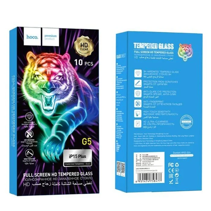 HOCO iPhone 15 Plus Full HD Tempered Kırılmaz Cam Ekran Koruyucu 10 Adet Set-(5775)