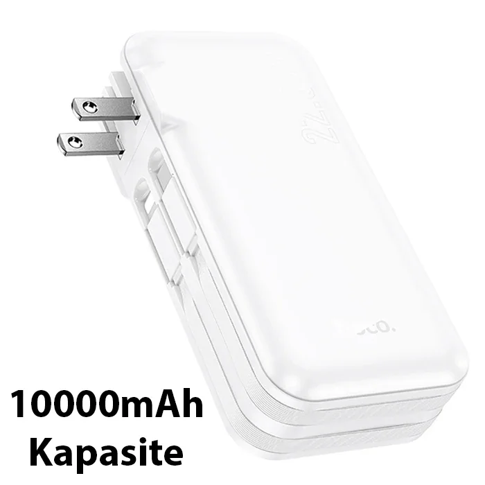 Hoco J126 USB-A+Type-C Çıkışlı Type-c+Lightning Kablolu 10000mAh Powerbank Şarj Aleti-(5775)