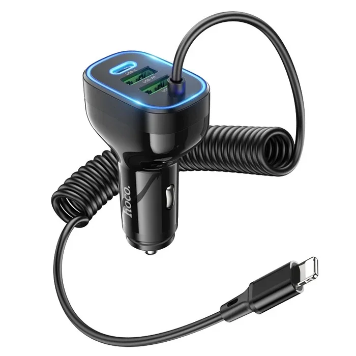 HOCO NZ11A 30W 2 USB+ Type-C Girişli iPhone Kablolu Araç Çakmaklık Şarj Aleti-(5775)