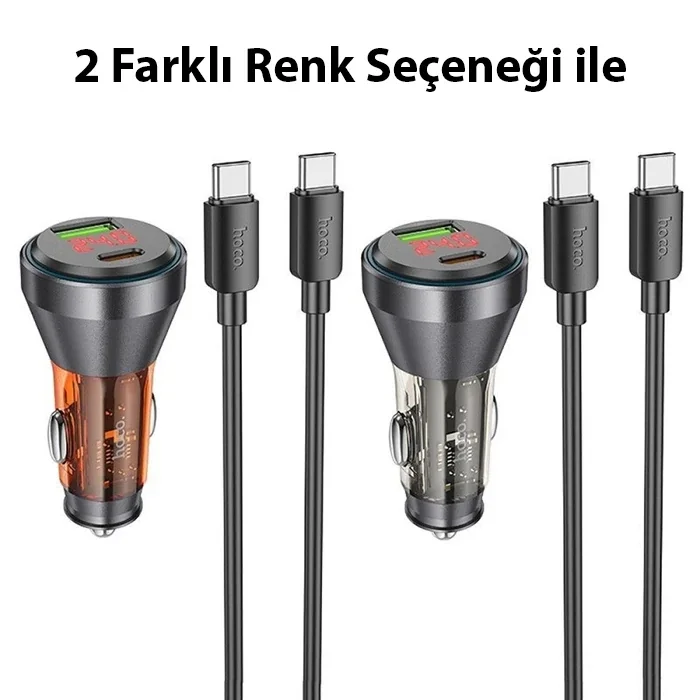 HOCO NZ12B Unimpeded PD48W USB + Type-C Araç Çakmaklı Hızlı Şarj Aleti + Type-C to Type-C Kablo-(5775)