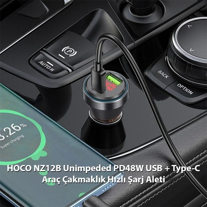 HOCO NZ12B Unimpeded PD48W USB + Type-C Araç Çakmaklık Hızlı Şarj Aleti-(5775)