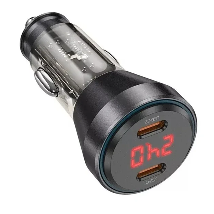 HOCO NZ12C Graceful PD60W 2 Type-C Girişli Araç Çakmaklı Hızlı Şarj Aleti-(5775)