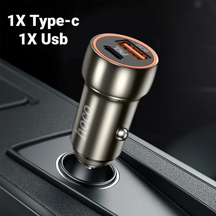 HOCO Z46A PD20W+QC3.0 USB+Type-C Giriş Araç içi Çakmaklık Hızlı Şarj Aleti-(5775)