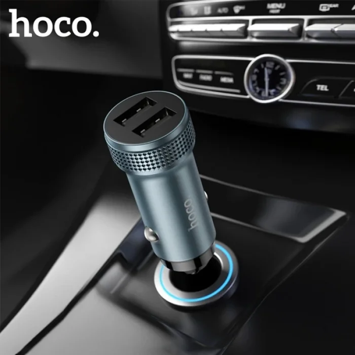HOCO Z49 Çift USB Girişli Araç Şarj Başlık + USB To iPhone Lightning Kablo-(5775)